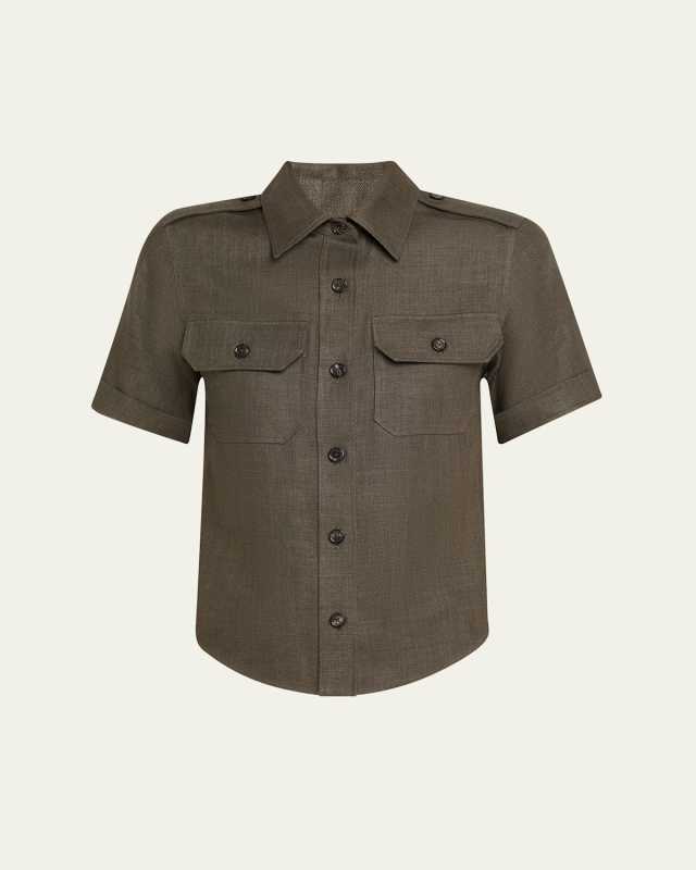 Cam Annalisa Structured Linen Button-Front Blouse
